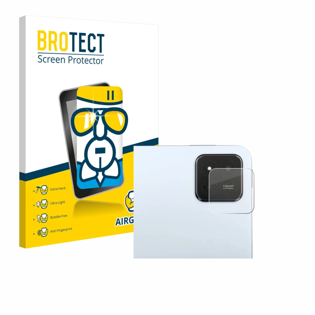 Face avant d’un emballage produit avec le logo de la marque BROTECT. À côté, l’appareil Xiaomi Pad 7 (Caméra UNIQUEMENT) est r