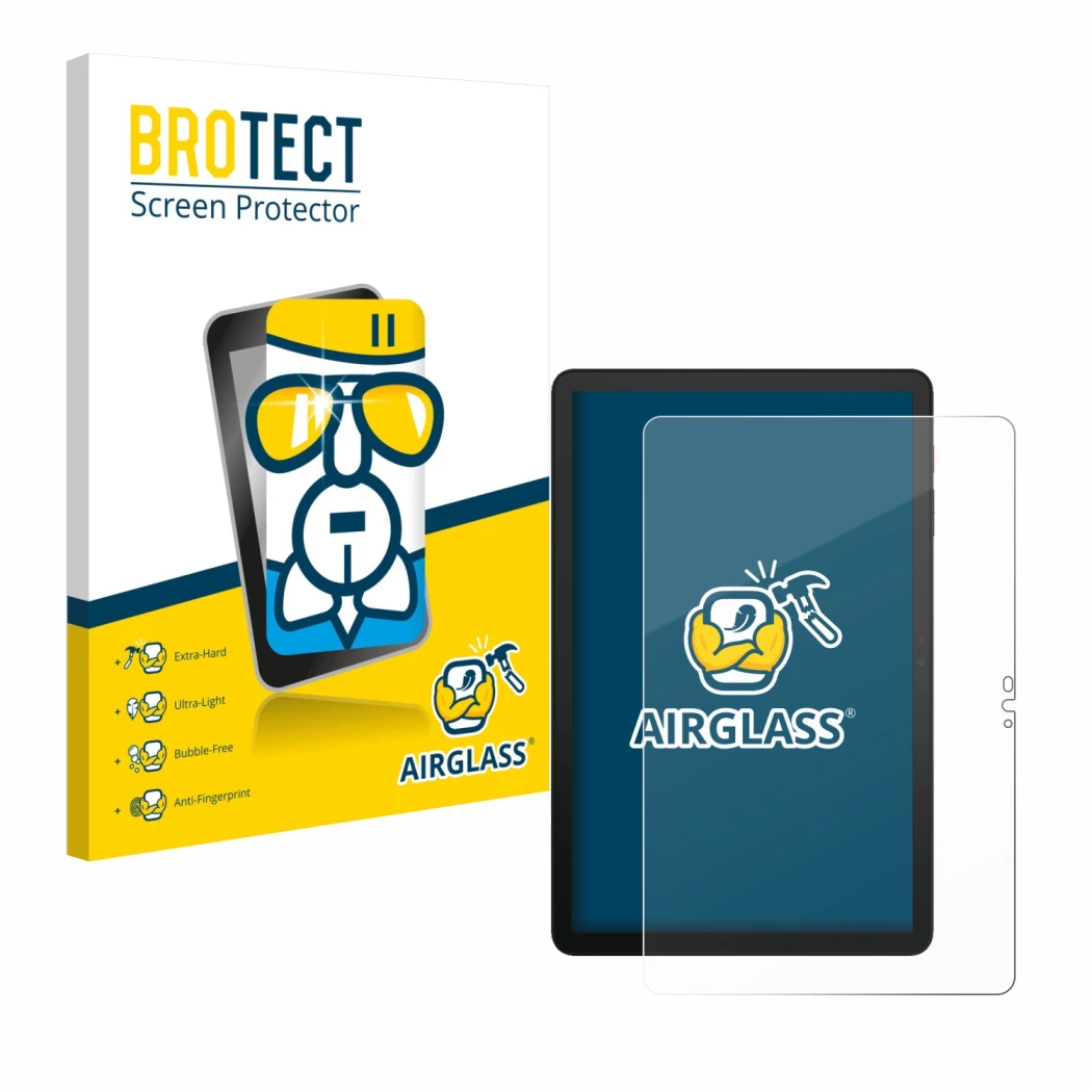 Face avant d’un emballage produit avec le logo de la marque BROTECT. À côté, l’appareil Telekom T Tablet 2 est représenté avec