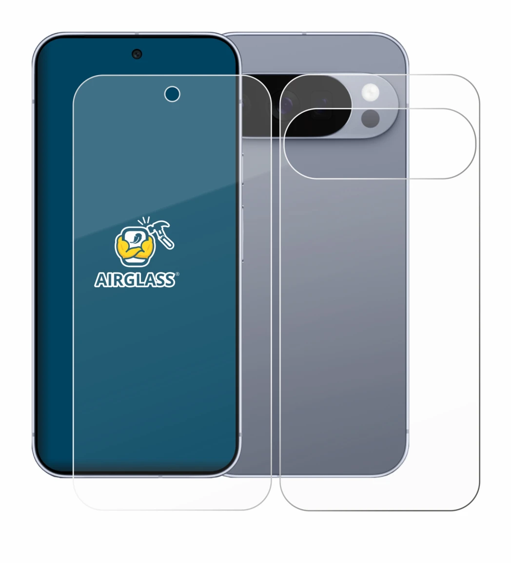 Image de l'appareil Google Pixel 10 Pro (Avant+Arrière) avec une grande variété de protections d'écran.