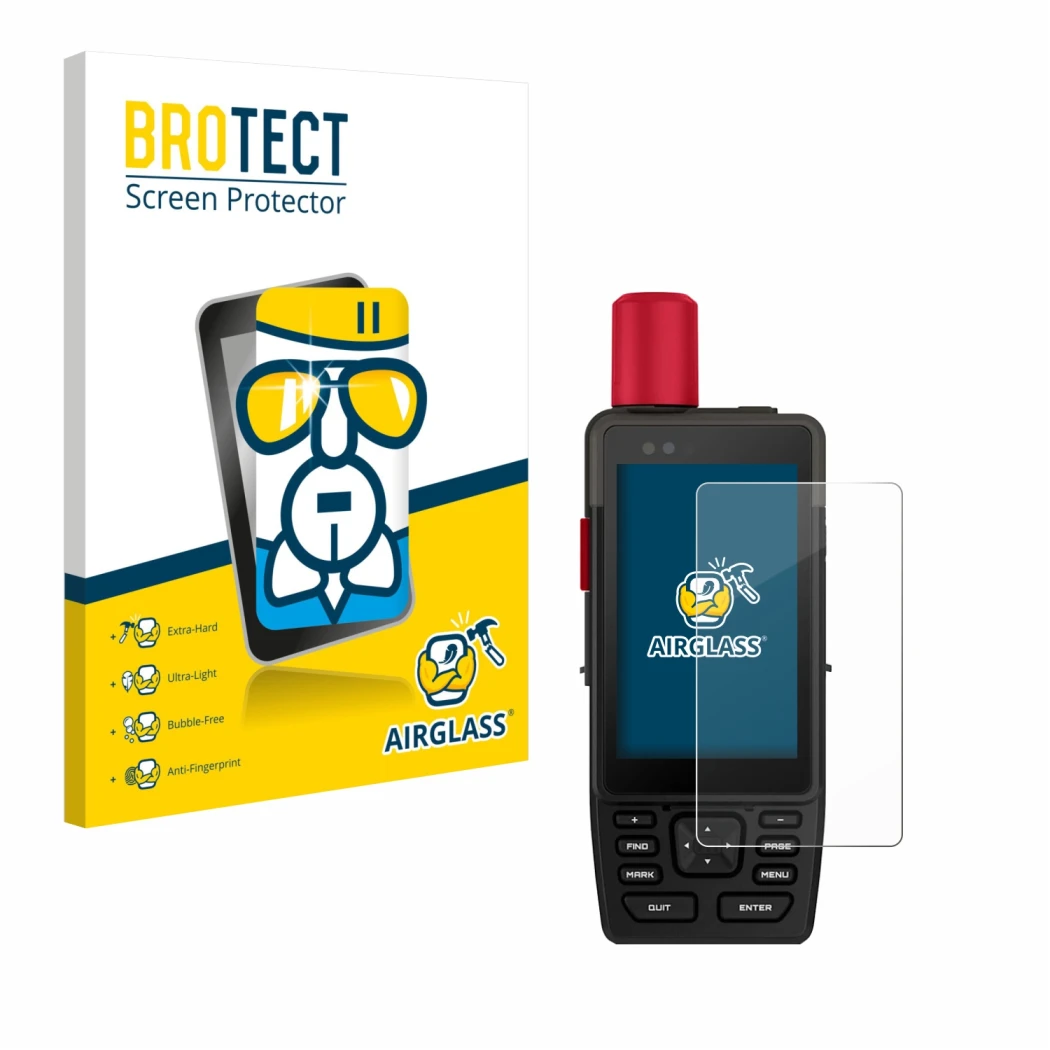 Face avant d’un emballage produit avec le logo de la marque BROTECT. À côté, l’appareil Garmin GPSMAP H1i Plus est représenté