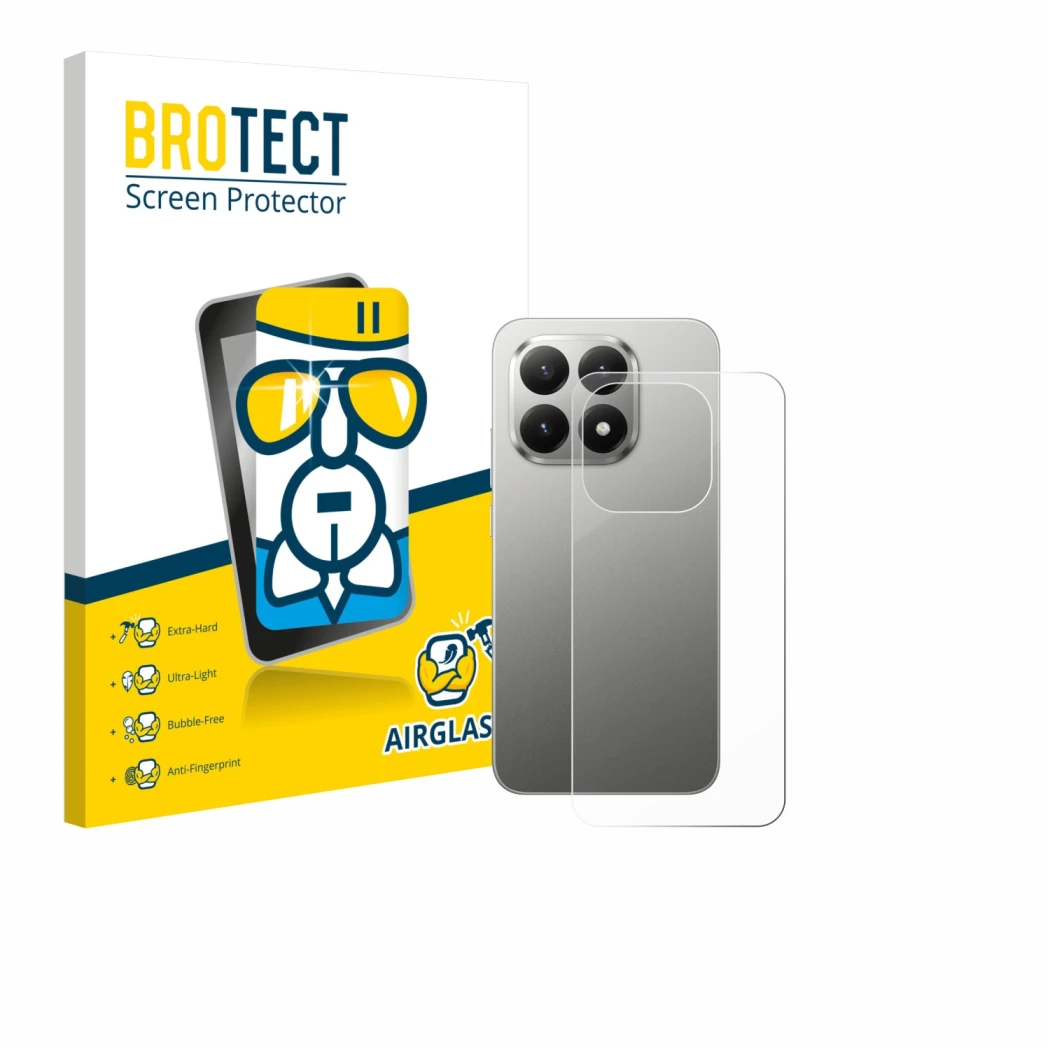 Face avant d’un emballage produit avec le logo de la marque BROTECT. À côté, l’appareil Xiaomi 15T (Arrière) est représenté av