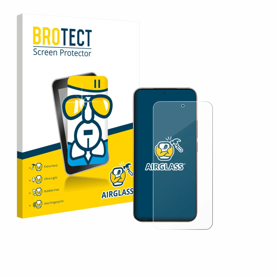 Face avant d’un emballage produit avec le logo de la marque BROTECT. À côté, l’appareil Xiaomi 15T Pro est représenté avec la 