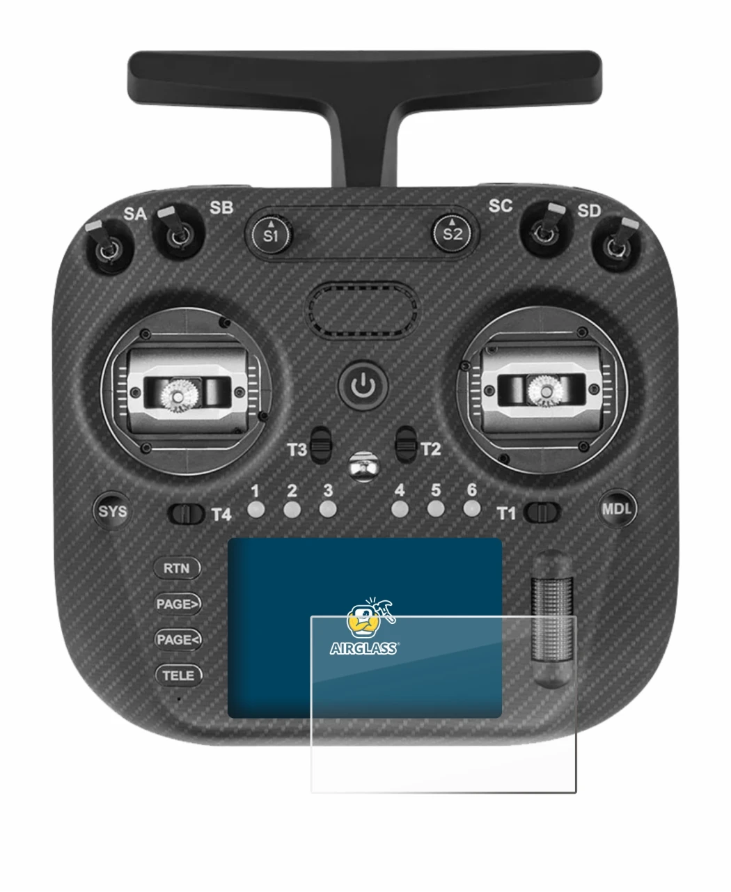 Image de l'appareil Radiomaster TX15 Max avec une grande variété de protections d'écran.