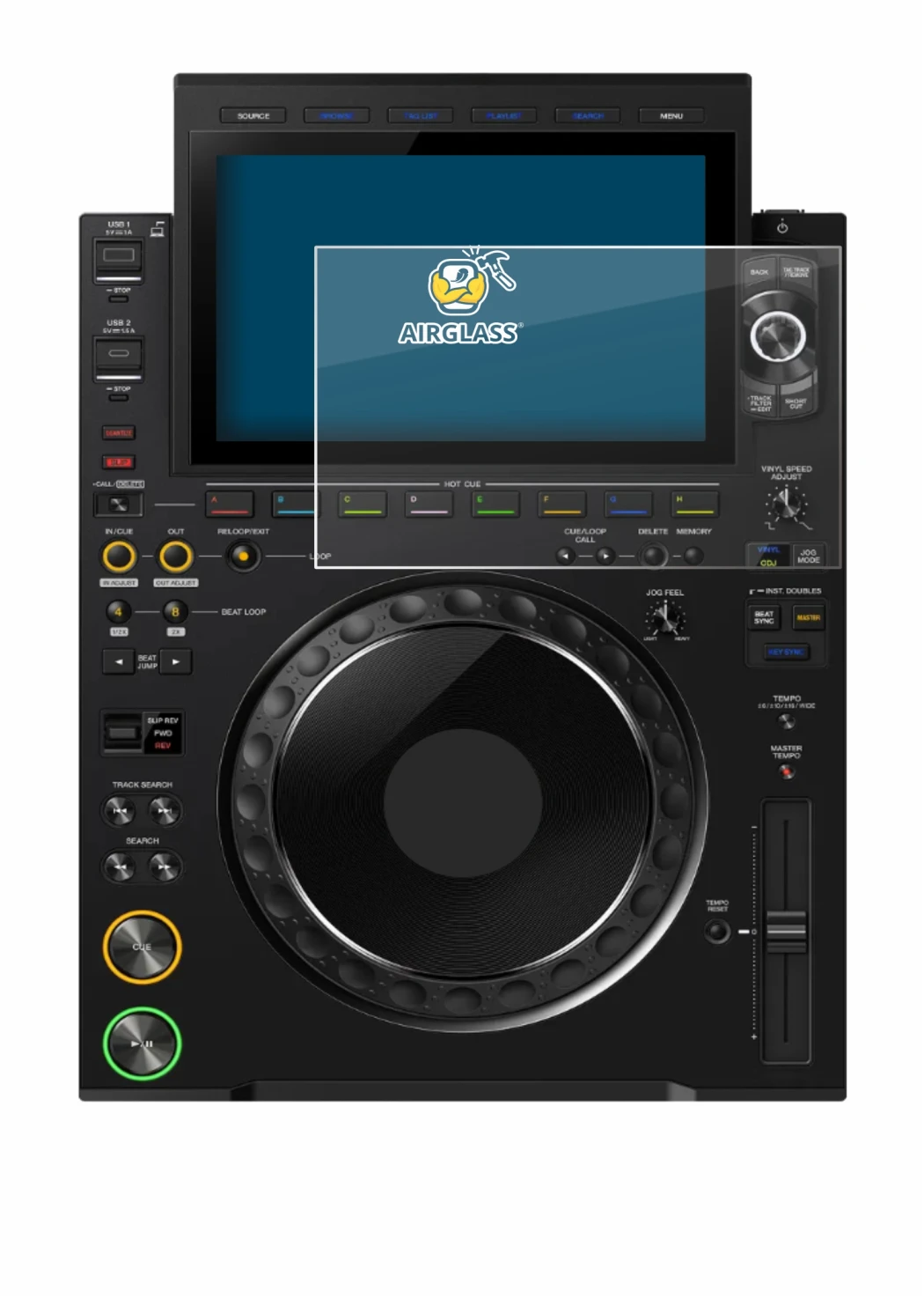 Image de l'appareil Pioneer CDJ 3000X avec une grande variété de protections d'écran.