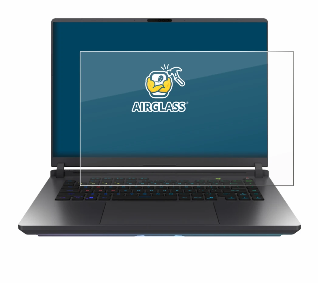 Image de l'appareil ASUS ROG Strix G16 2025 avec une grande variété de protections d'écran.