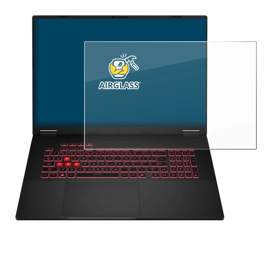 Image de l'appareil ASUS TUF Gaming A18 2025 avec une grande variété de protections d'écran.