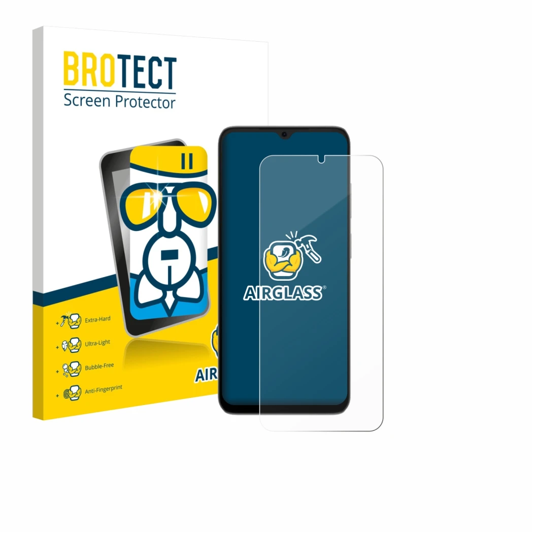 Face avant d’un emballage produit avec le logo de la marque BROTECT. À côté, l’appareil Doogee Note 56X Pro est représenté ave