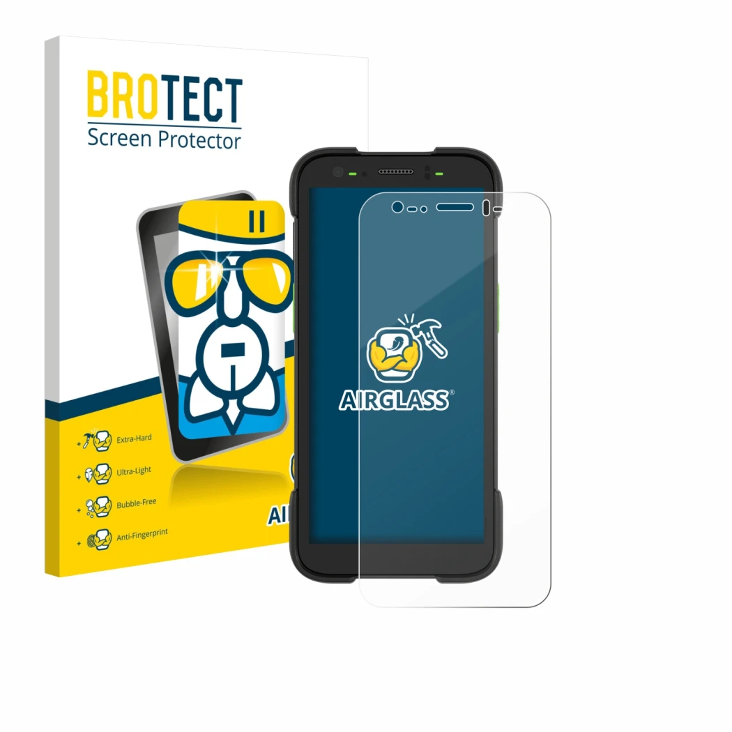 Face avant d’un emballage produit avec le logo de la marque BROTECT. À côté, l’appareil Zebra TC701 est représenté avec la pro