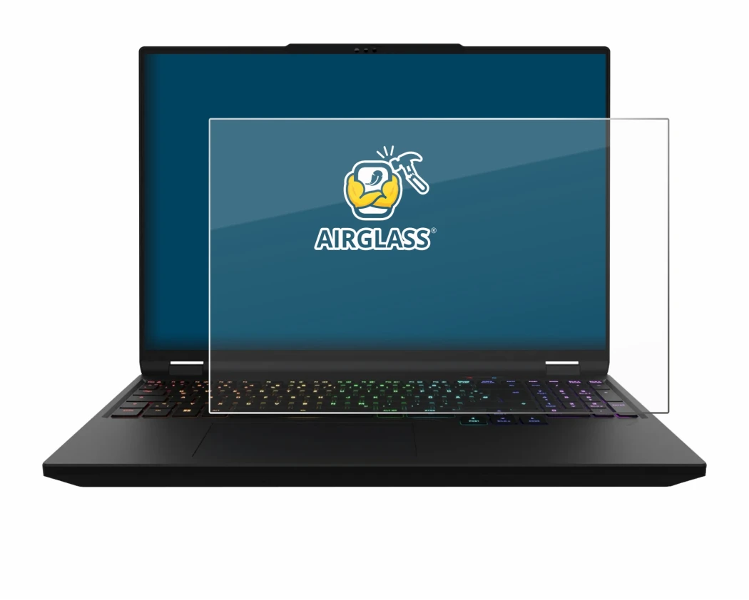 Image de l'appareil XMG Apex 16 Max avec une grande variété de protections d'écran.