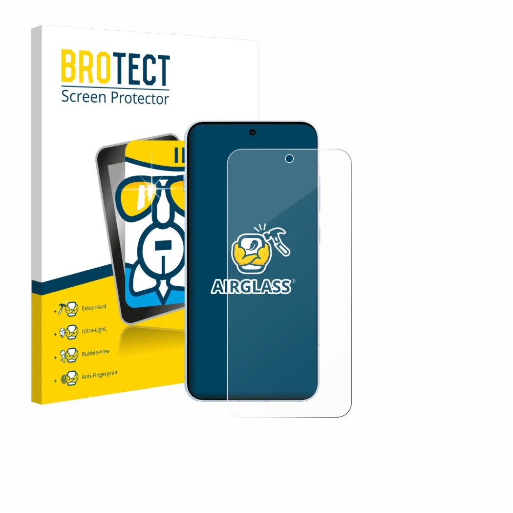 Face avant d’un emballage produit avec le logo de la marque BROTECT. À côté, l’appareil Oppo Find X8s est représenté avec la p