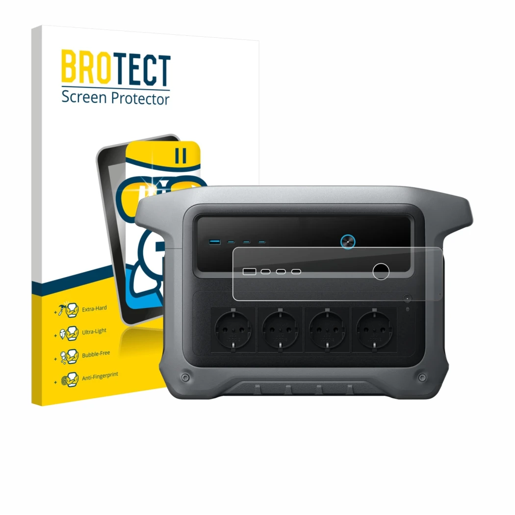 Face avant d’un emballage produit avec le logo de la marque BROTECT. À côté, l’appareil Anker SOLIX C1000 Gen 2 est représenté