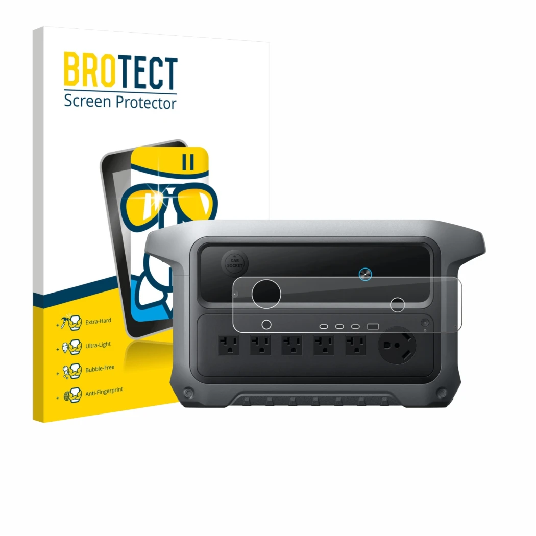 Face avant d’un emballage produit avec le logo de la marque BROTECT. À côté, l’appareil Anker SOLIX C2000 Gen 2 est représenté