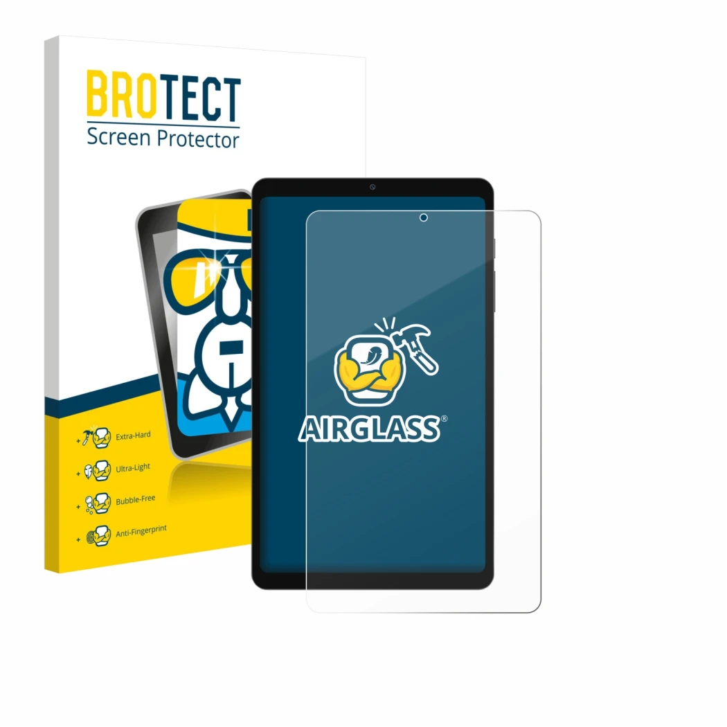 Face avant d’un emballage produit avec le logo de la marque BROTECT. À côté, l’appareil Blackview Link 2 8.68