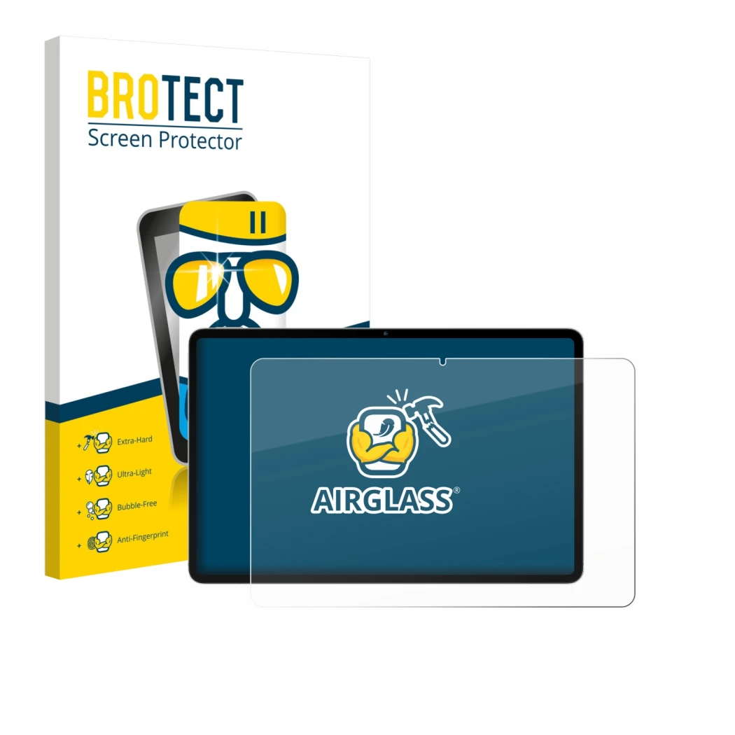 Face avant d’un emballage produit avec le logo de la marque BROTECT. À côté, l’appareil Blackview Oscal Elite 1 12.1