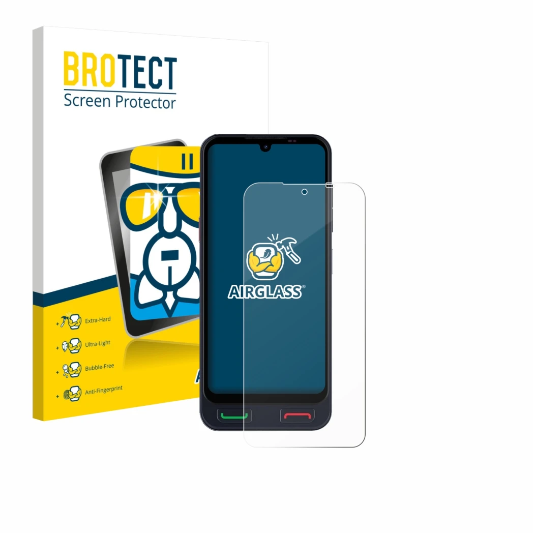 Face avant d’un emballage produit avec le logo de la marque BROTECT. À côté, l’appareil SPC Zeus 2 Pro est représenté avec la 