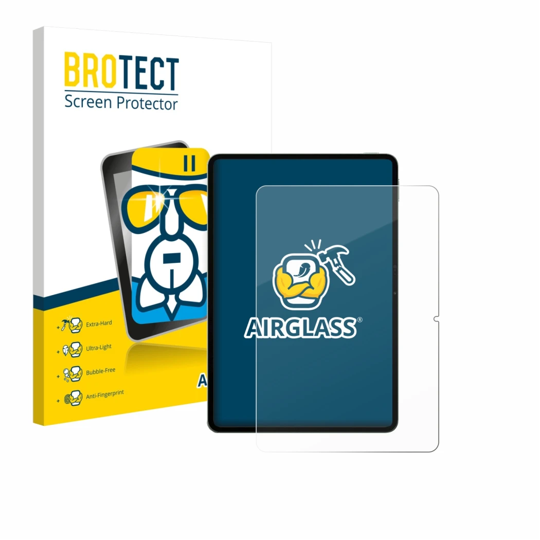 Face avant d’un emballage produit avec le logo de la marque BROTECT. À côté, l’appareil Xiaomi Pad 8 Pro est représenté avec l