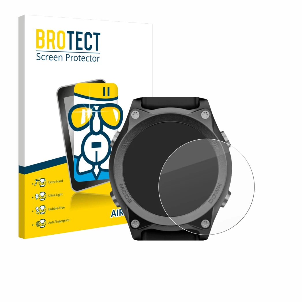 Face avant d’un emballage produit avec le logo de la marque BROTECT. À côté, l’appareil Mares Sirius est représenté avec la pr