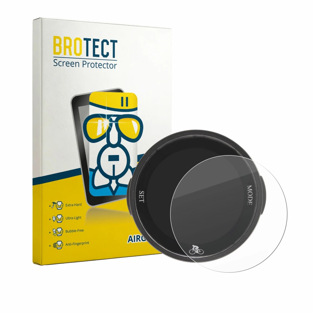 Face avant d’un emballage produit avec le logo de la marque BROTECT. À côté, l’appareil Ejoyous Bike Computer est représenté a