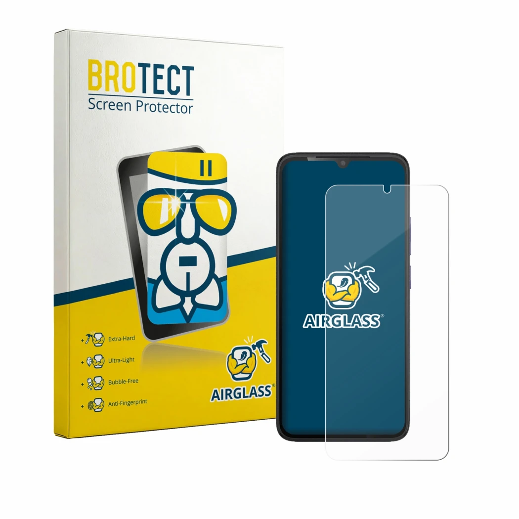 Face avant d’un emballage produit avec le logo de la marque BROTECT. À côté, l’appareil TCL K70 SE est représenté avec la prot
