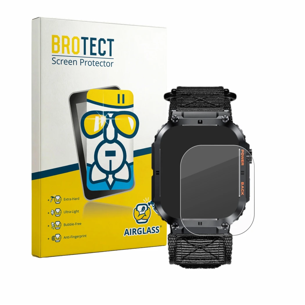 Face avant d’un emballage produit avec le logo de la marque BROTECT. À côté, l’appareil Megalith K57PRO est représenté avec la