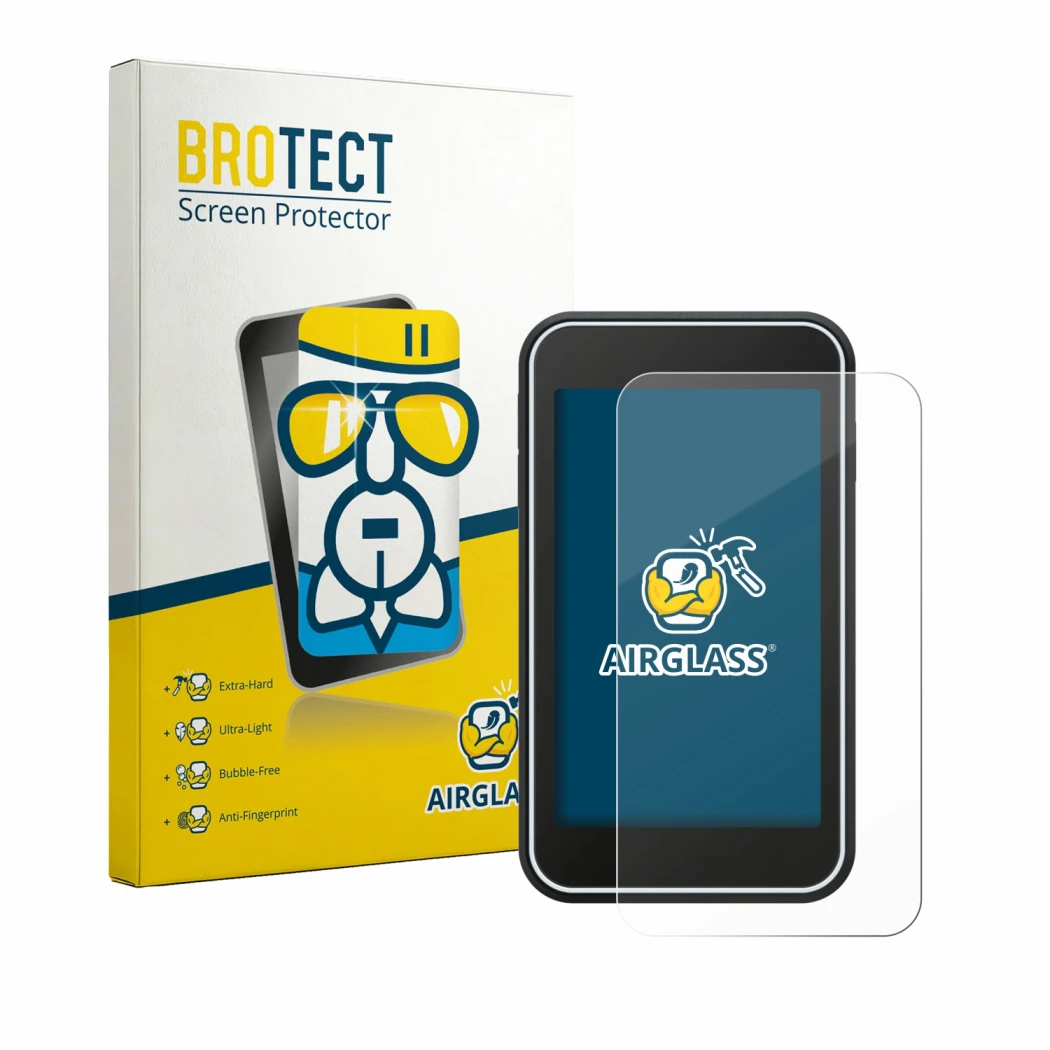 Face avant d’un emballage produit avec le logo de la marque BROTECT. À côté, l’appareil Shot Scope H50 est représenté avec la