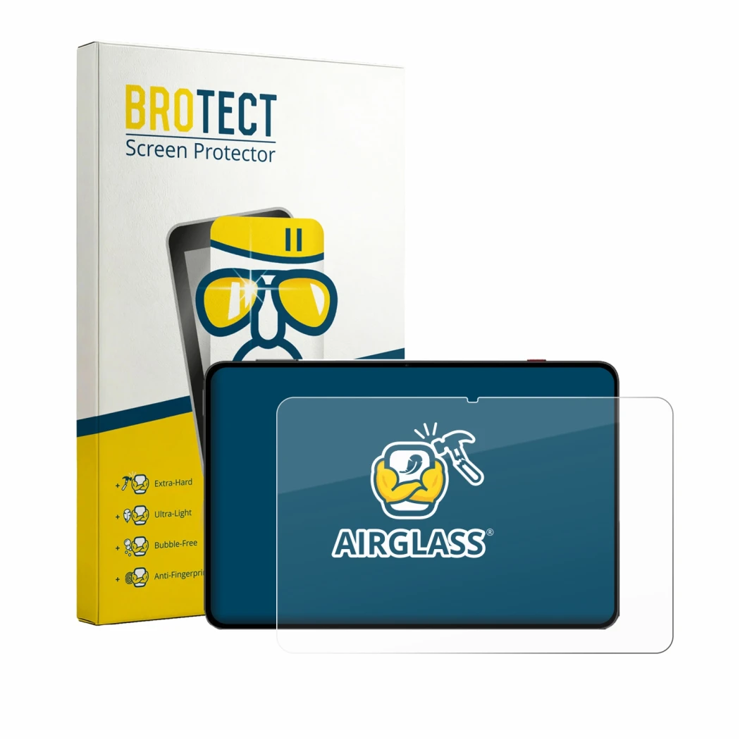 Face avant d’un emballage produit avec le logo de la marque BROTECT. À côté, l’appareil RedMagic Astra 2 est représenté avec l