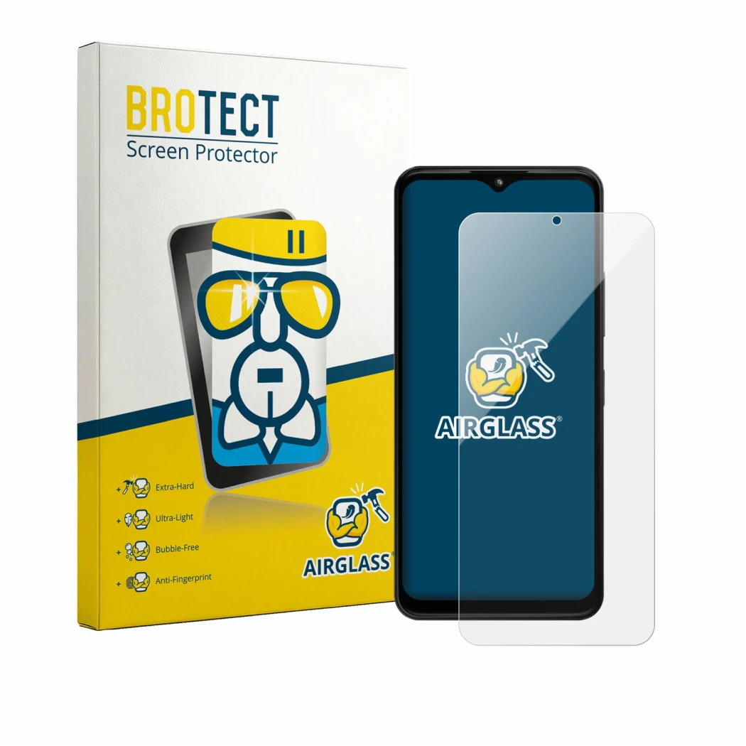 Face avant d’un emballage produit avec le logo de la marque BROTECT. À côté, l’appareil HMD Arc est représenté avec la protect