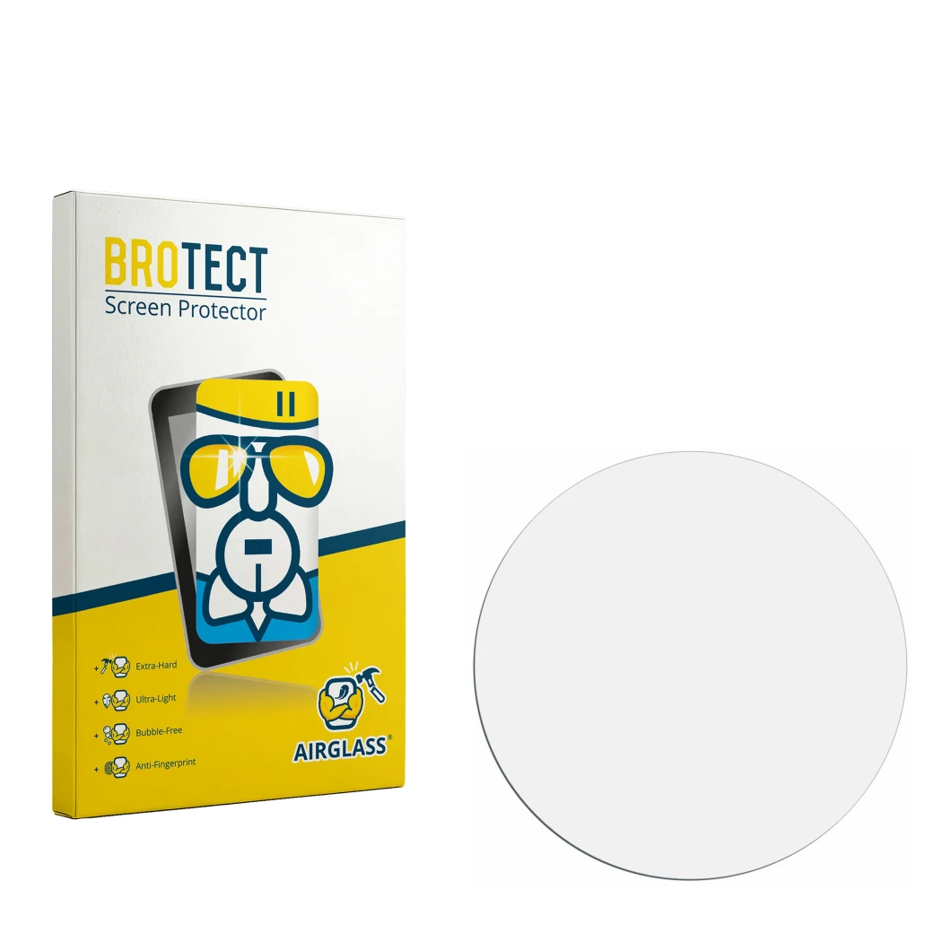 Face avant d’un emballage produit avec le logo de la marque BROTECT. À côté se trouve la protection d’écran correspondante.