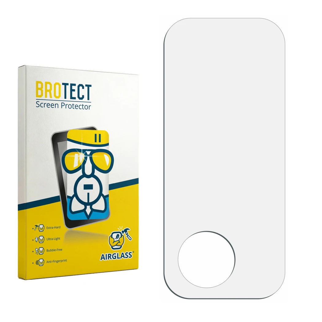 Face avant d’un emballage produit avec le logo de la marque BROTECT. À côté se trouve la protection d’écran correspondante.