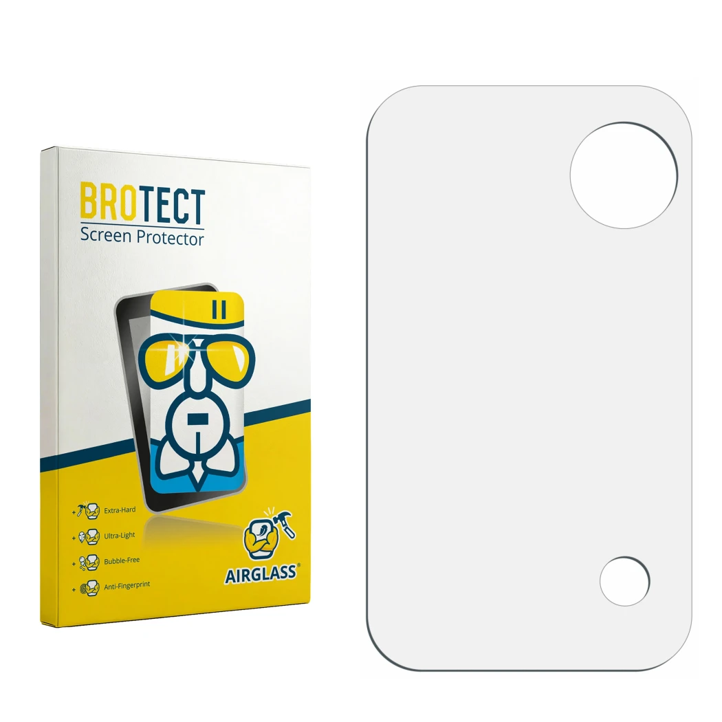 Face avant d’un emballage produit avec le logo de la marque BROTECT. À côté se trouve la protection d’écran correspondante.
