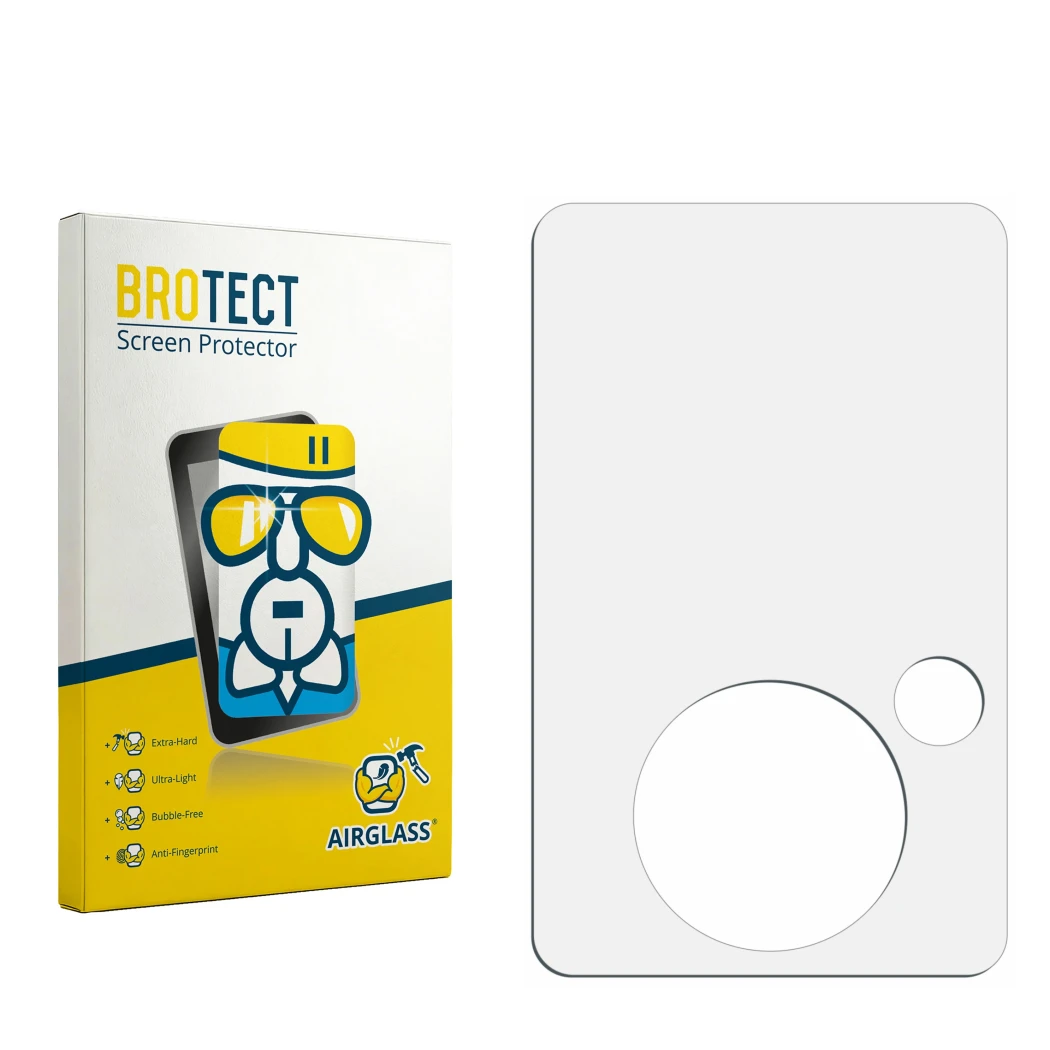 Face avant d’un emballage produit avec le logo de la marque BROTECT. À côté se trouve la protection d’écran correspondante.