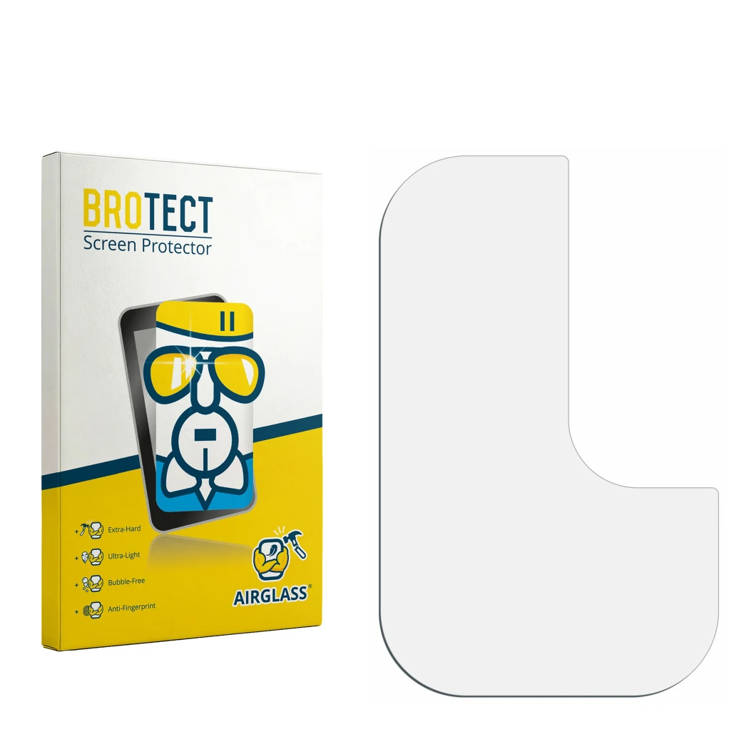 Face avant d’un emballage produit avec le logo de la marque BROTECT. À côté se trouve la protection d’écran correspondante.