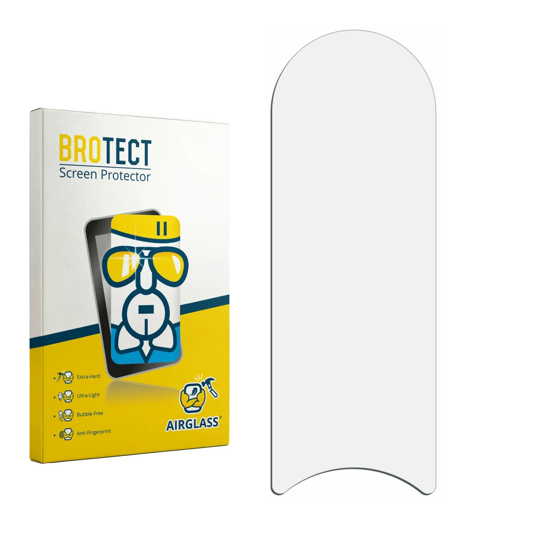 Face avant d’un emballage produit avec le logo de la marque BROTECT. À côté se trouve la protection d’écran correspondante.