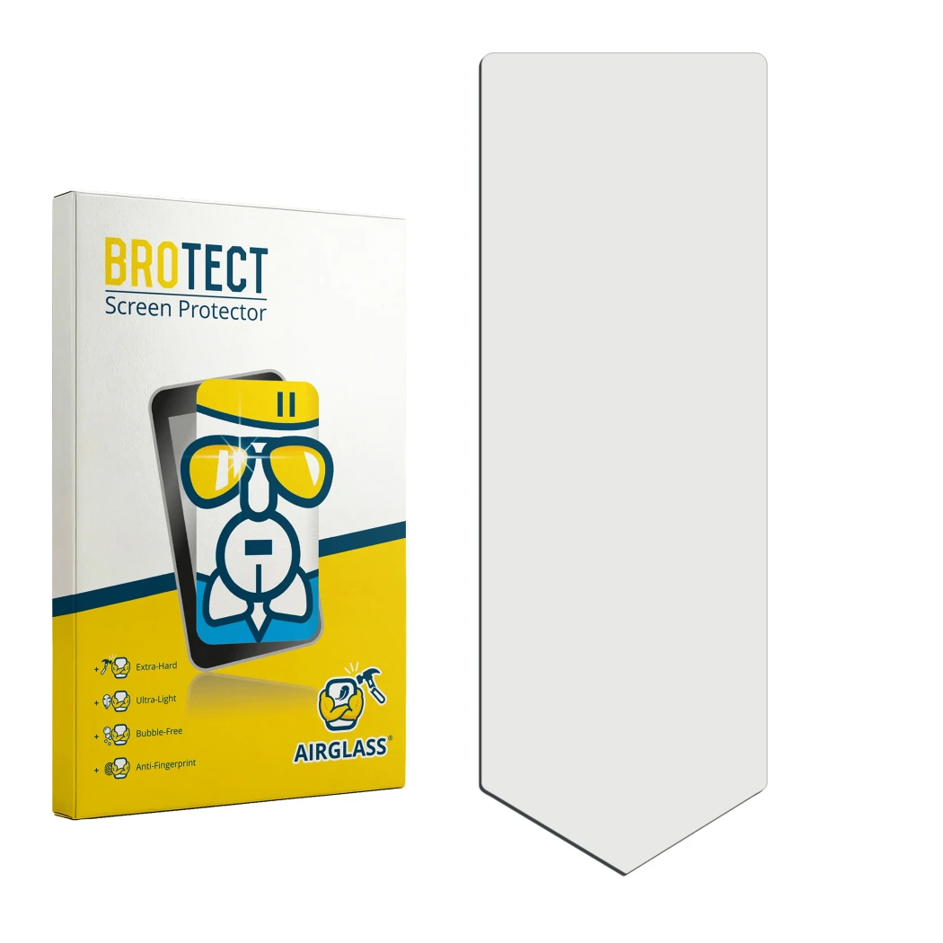 Face avant d’un emballage produit avec le logo de la marque BROTECT. À côté se trouve la protection d’écran correspondante.