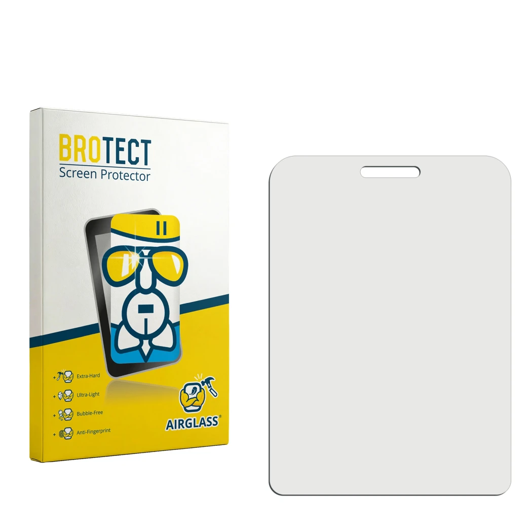 Face avant d’un emballage produit avec le logo de la marque BROTECT. À côté se trouve la protection d’écran correspondante.
