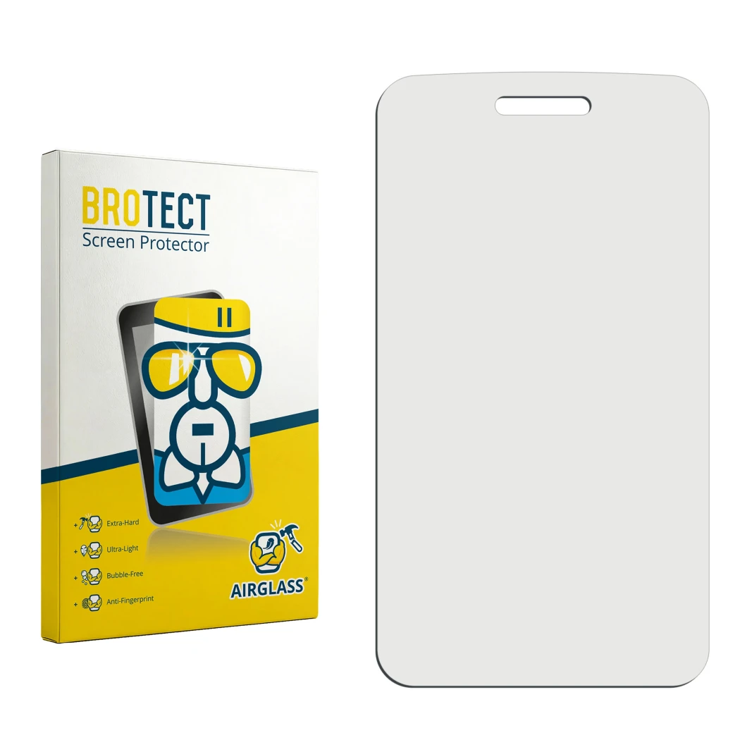 Face avant d’un emballage produit avec le logo de la marque BROTECT. À côté se trouve la protection d’écran correspondante.