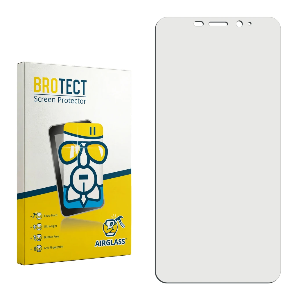 Face avant d’un emballage produit avec le logo de la marque BROTECT. À côté se trouve la protection d’écran correspondante.