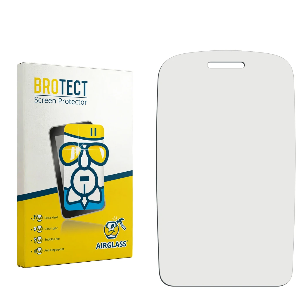 Face avant d’un emballage produit avec le logo de la marque BROTECT. À côté se trouve la protection d’écran correspondante.