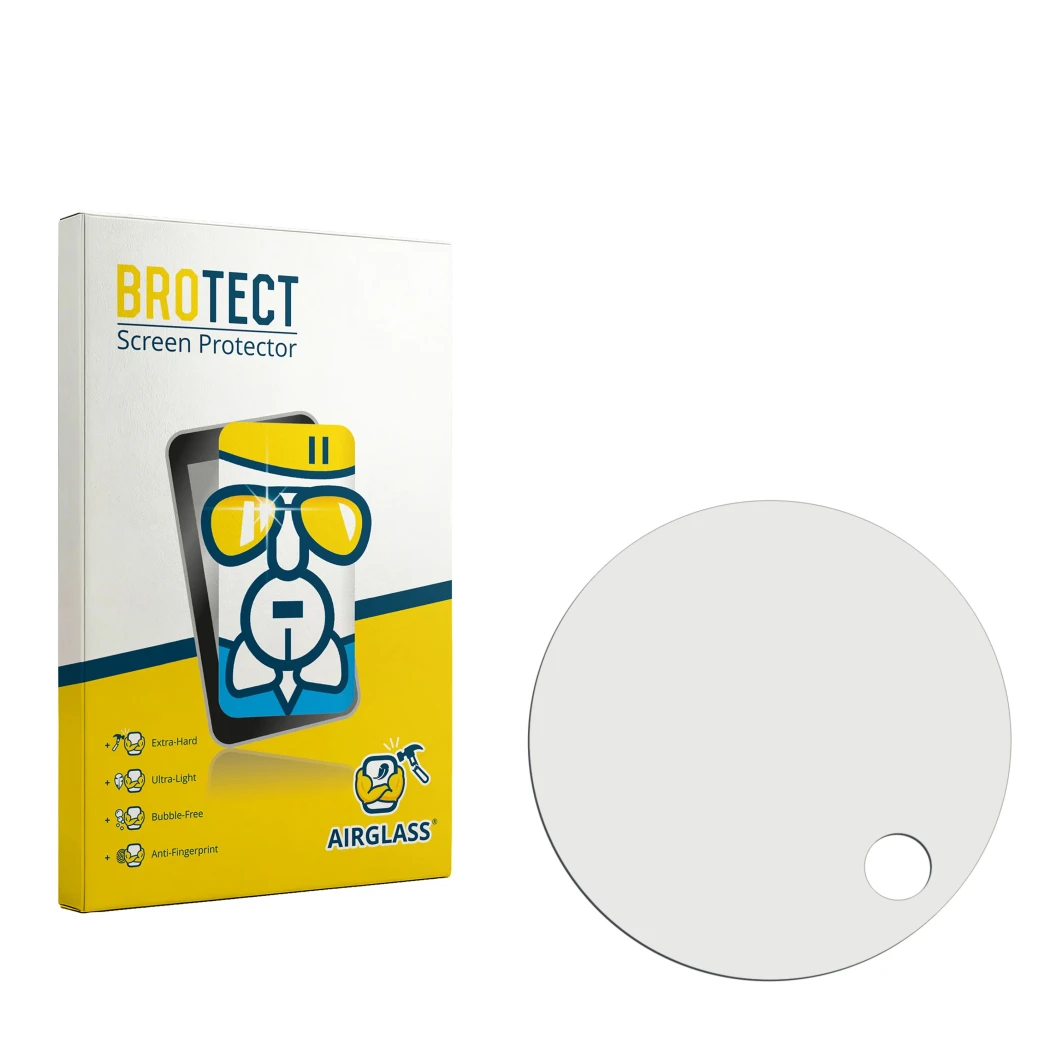 Face avant d’un emballage produit avec le logo de la marque BROTECT. À côté se trouve la protection d’écran correspondante.
