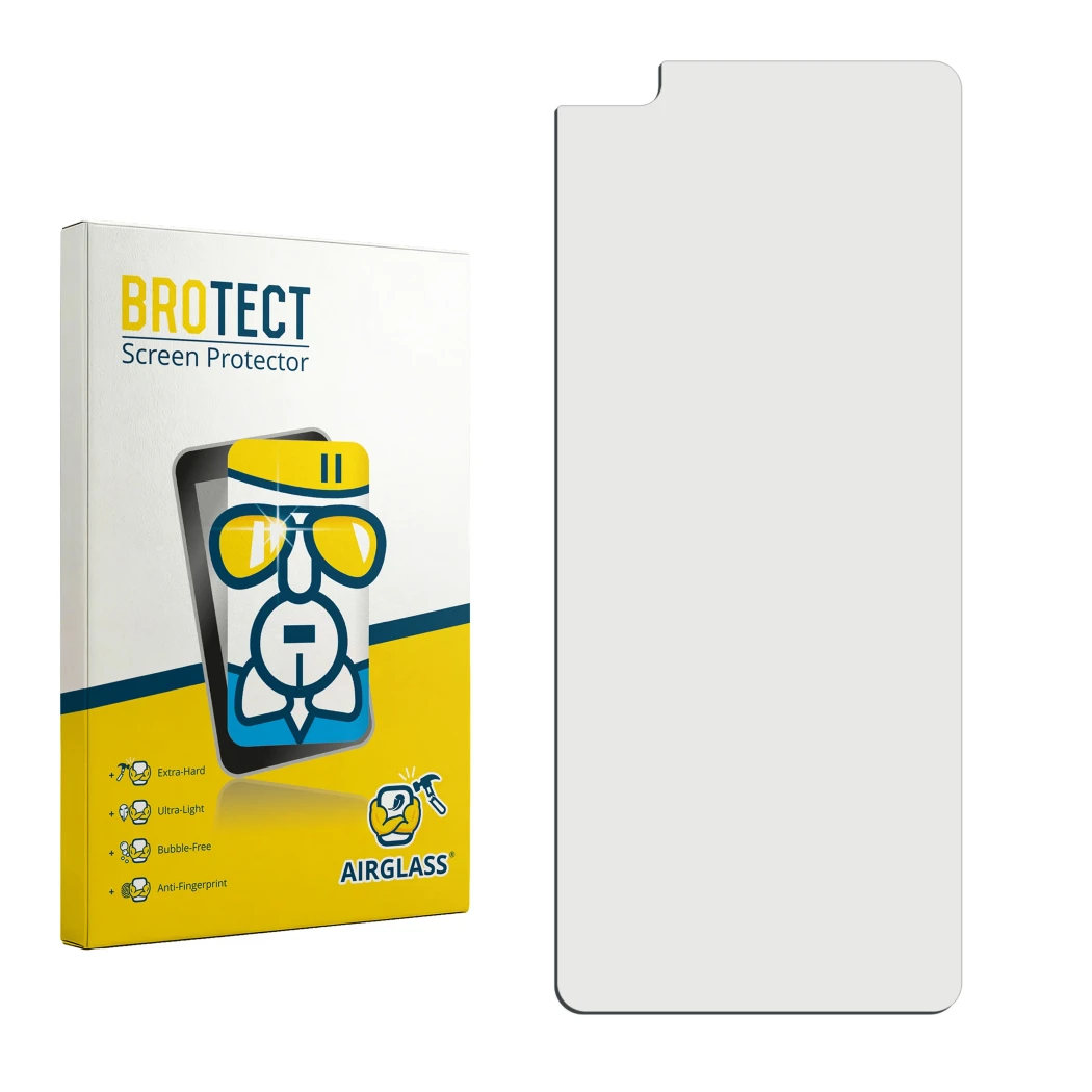 Face avant d’un emballage produit avec le logo de la marque BROTECT. À côté se trouve la protection d’écran correspondante.