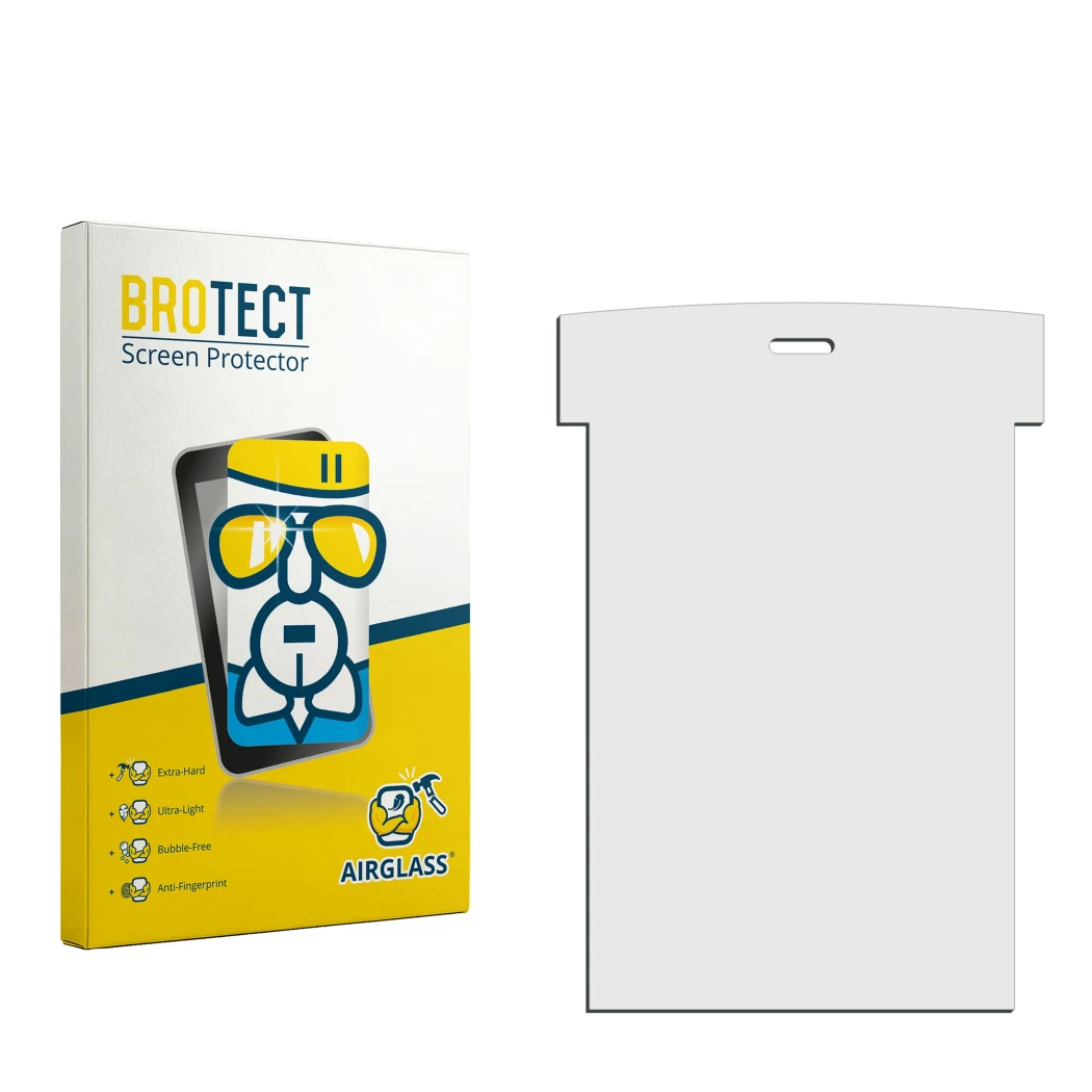 Face avant d’un emballage produit avec le logo de la marque BROTECT. À côté se trouve la protection d’écran correspondante.