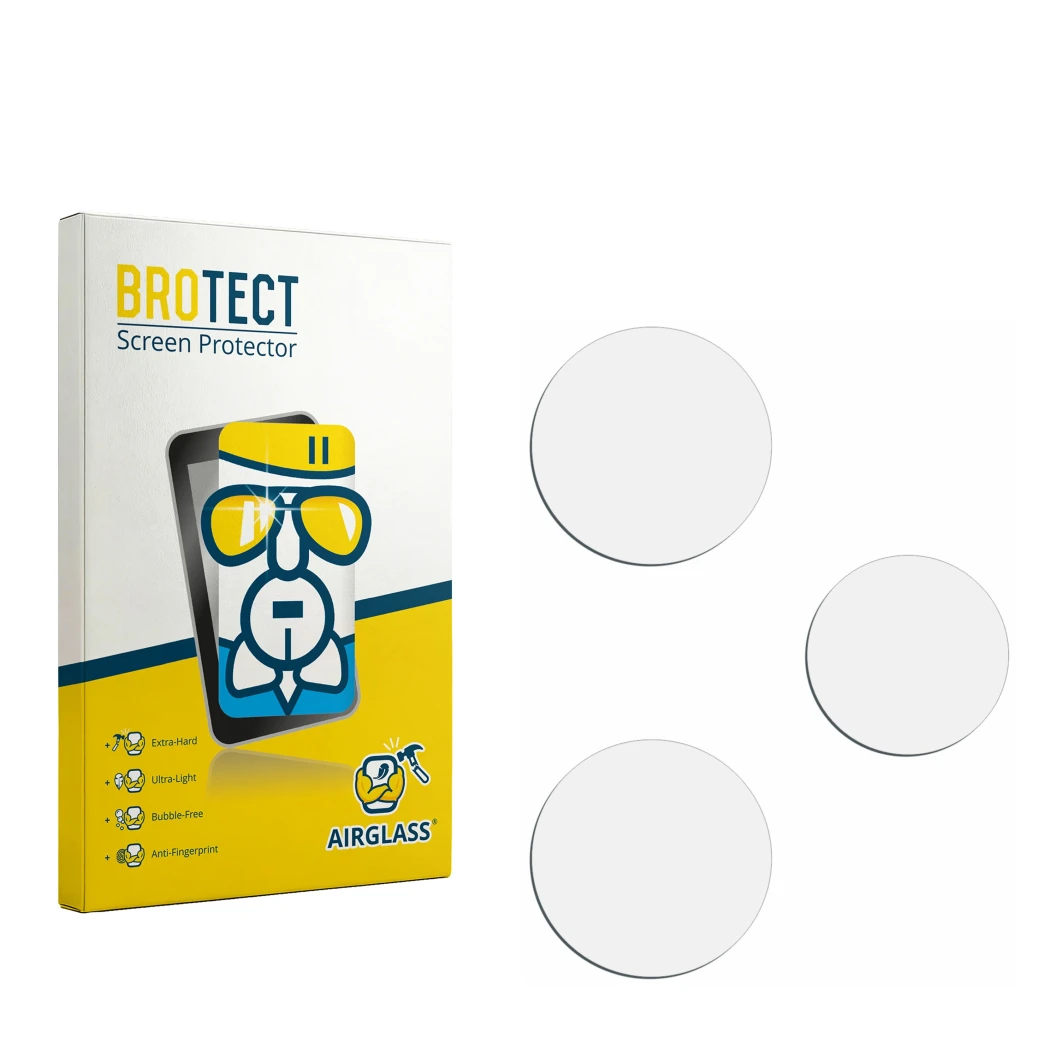 Face avant d’un emballage produit avec le logo de la marque BROTECT. À côté se trouve la protection d’écran correspondante.