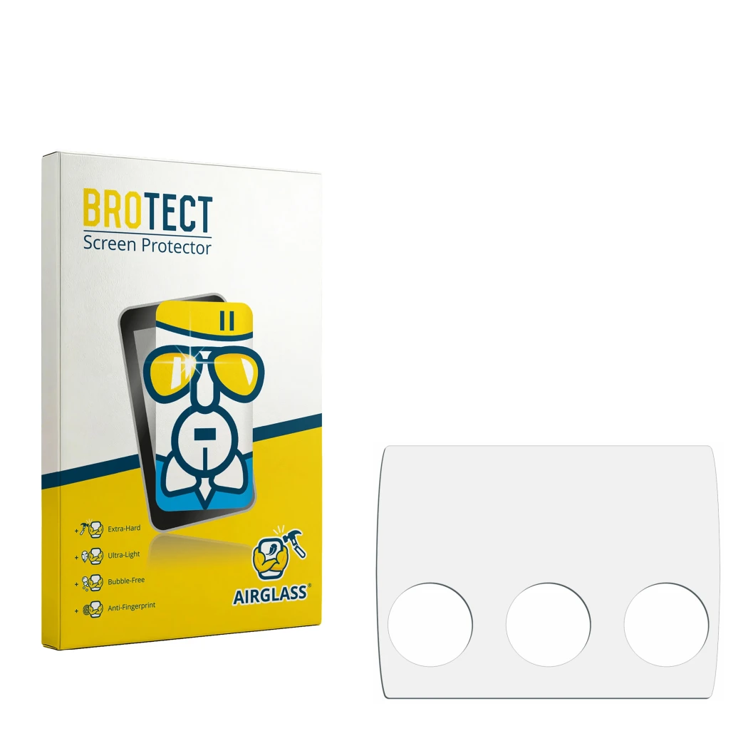 Face avant d’un emballage produit avec le logo de la marque BROTECT. À côté se trouve la protection d’écran correspondante.