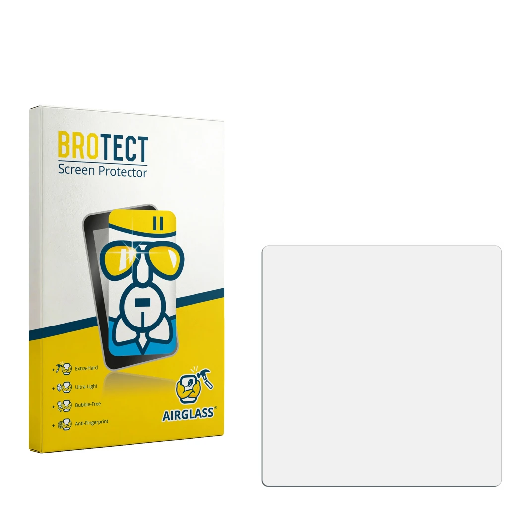 Face avant d’un emballage produit avec le logo de la marque BROTECT. À côté se trouve la protection d’écran correspondante.
