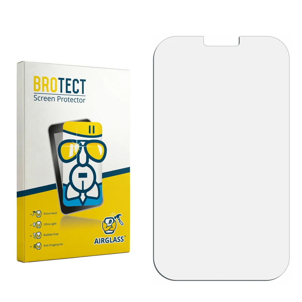 Face avant d’un emballage produit avec le logo de la marque BROTECT. À côté se trouve la protection d’écran correspondante.