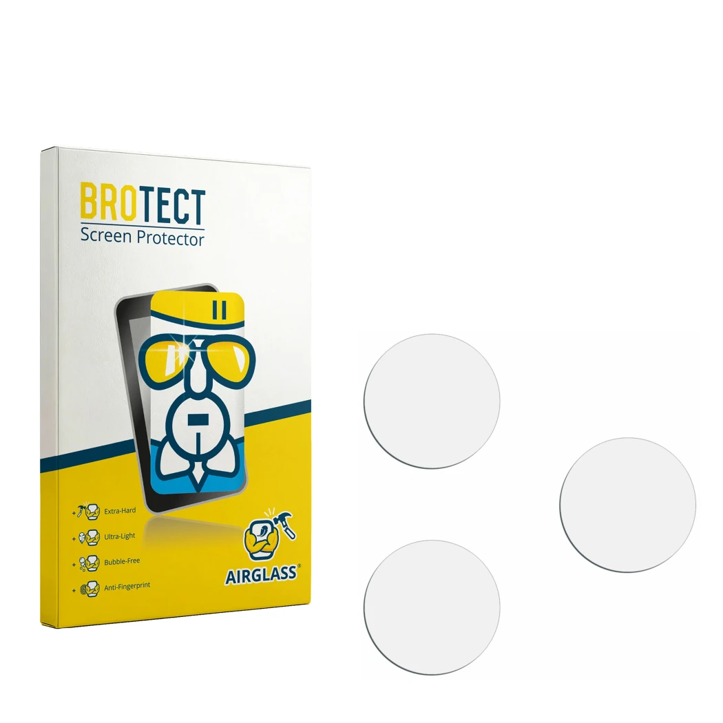 Face avant d’un emballage produit avec le logo de la marque BROTECT. À côté se trouve la protection d’écran correspondante.