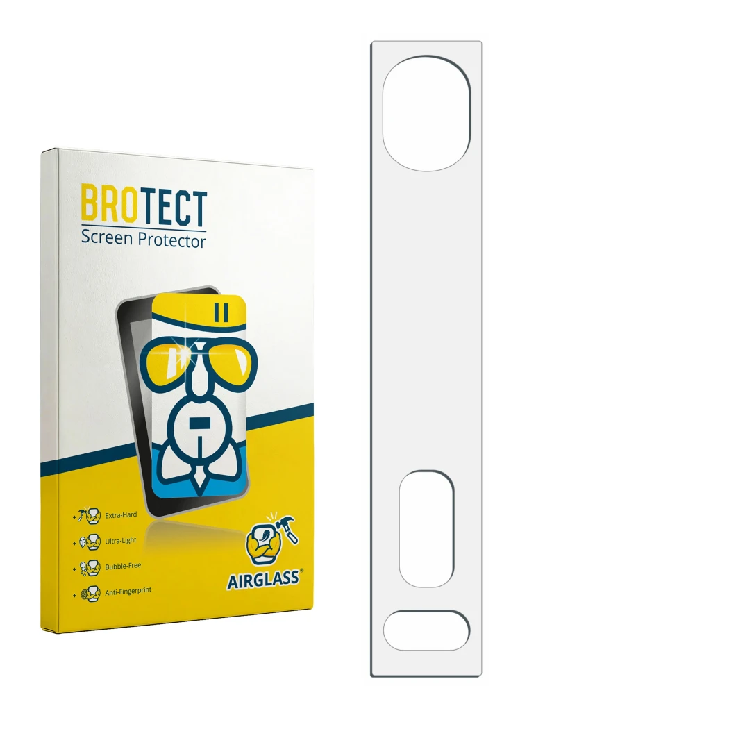 Face avant d’un emballage produit avec le logo de la marque BROTECT. À côté se trouve la protection d’écran correspondante.