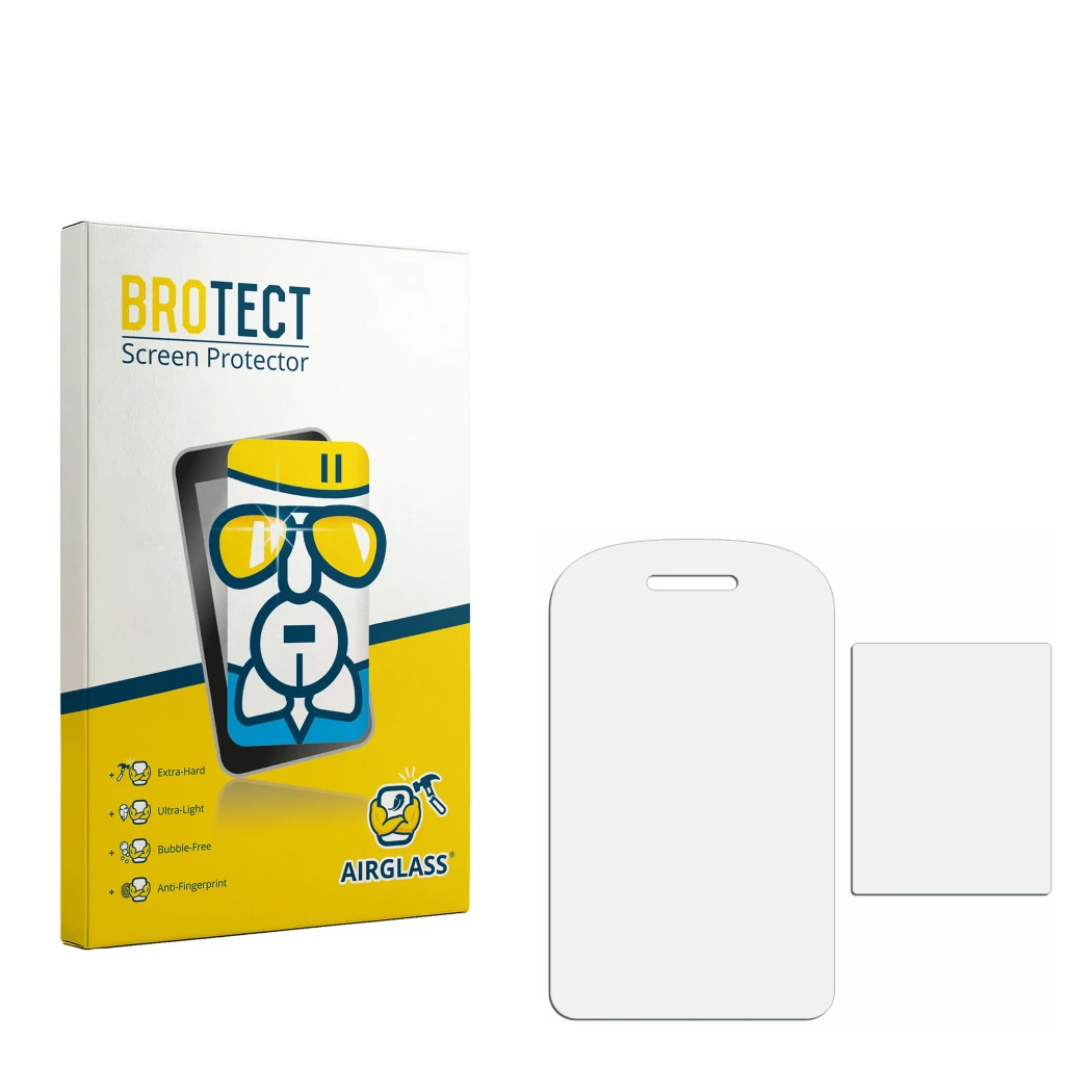 Face avant d’un emballage produit avec le logo de la marque BROTECT. À côté se trouve la protection d’écran correspondante.