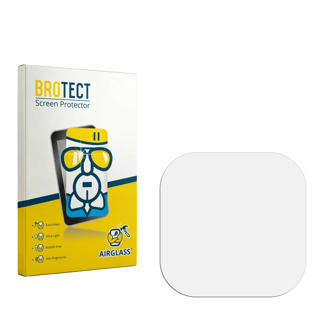 Face avant d’un emballage produit avec le logo de la marque BROTECT. À côté se trouve la protection d’écran correspondante.