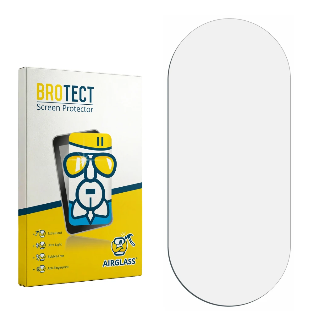 Face avant d’un emballage produit avec le logo de la marque BROTECT. À côté se trouve la protection d’écran correspondante.